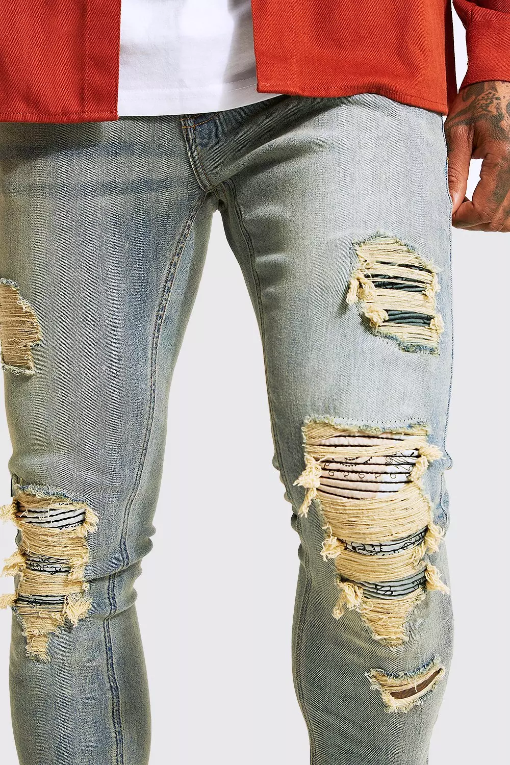 Super Skinny Rip Repair Biker Jeans boohooMAN UK